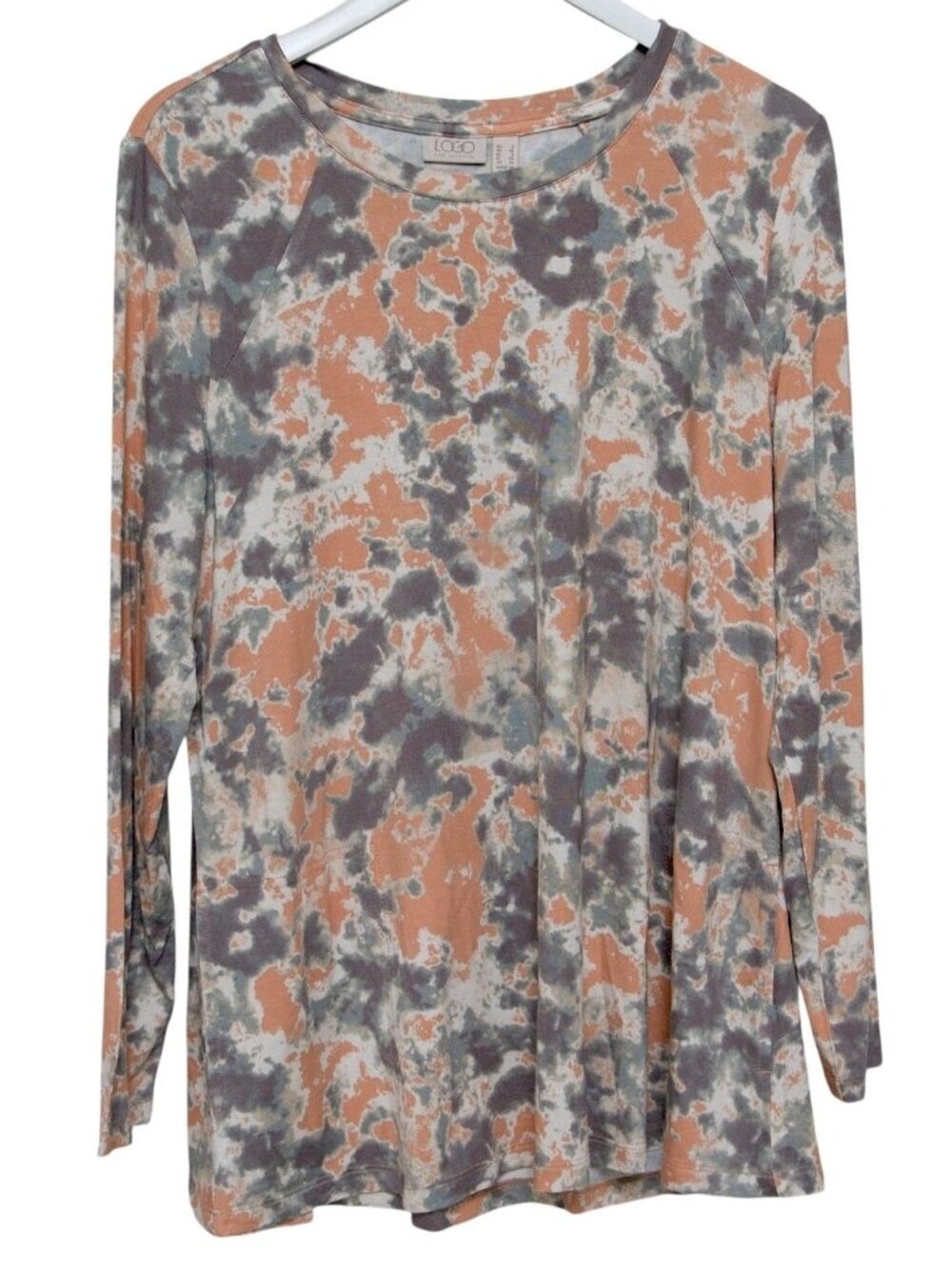 LOGO Lori Goldstein Boho Top Large Womens Long Sleeve Tunic Tee w/ Pockets